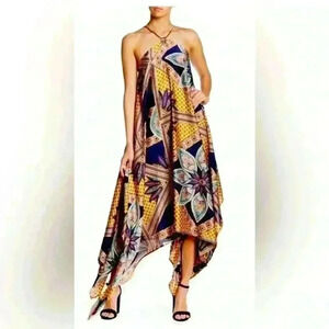 Garcia Women’s Asymmetric Handkerchief Maxi Dress Size L Chain Neck Cocktail